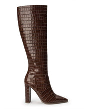 Load image into Gallery viewer, Tony Bianco - Lucille Knee High Point Toe Boots- Chocolate Brown Croc - 6
