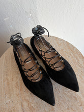 Load image into Gallery viewer, Valentino - Rockstud Lace Up Pointed Gladiator Ballet Flats - Black Suede - 37
