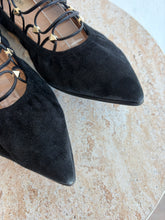 Load image into Gallery viewer, Valentino - Rockstud Lace Up Pointed Gladiator Ballet Flats - Black Suede - 37
