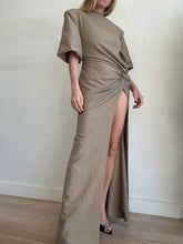 Load image into Gallery viewer, Atoir - Raya SS Ruched waist front split Dress - Latte - S - NWT - RRP$367
