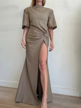 Load image into Gallery viewer, Atoir - Raya SS Ruched waist front split Dress - Latte - S - NWT - RRP$367
