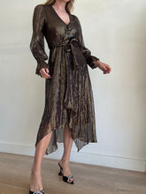 Load image into Gallery viewer, Ginger &amp; Smart - LS Wrap Style Midi Dress - Brown/Gold Thread- 8
