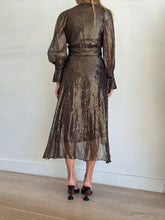 Load image into Gallery viewer, Ginger &amp; Smart - LS Wrap Style Midi Dress - Brown/Gold Thread- 8
