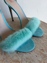 Load image into Gallery viewer, Ralph &amp; Russo - Mink Fur &amp; Suede Strap Heel - Turquoise - 39
