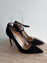 Load image into Gallery viewer, Manolo Blahnik - Black Suede Pointed Toe Pumps w ankle strap - Black - 37.5 - RRP $1245
