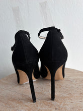 Load image into Gallery viewer, Manolo Blahnik - Black Suede Pointed Toe Pumps w ankle strap - Black - 37.5 - RRP $1245
