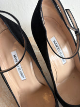 Load image into Gallery viewer, Manolo Blahnik - Black Suede Pointed Toe Pumps w ankle strap - Black - 37.5 - RRP $1245
