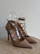 Load image into Gallery viewer, Valentino - Pointy Rockstud Lace Up Gladiator Heels - Beige - 37.5 - New w box
