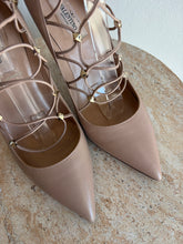 Load image into Gallery viewer, Valentino - Pointy Rockstud Lace Up Gladiator Heels - Beige - 37.5 - New w box
