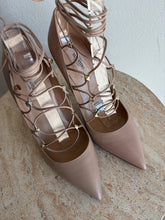 Load image into Gallery viewer, Valentino - Pointy Rockstud Lace Up Gladiator Heels - Beige - 37.5 - New w box
