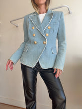 Load image into Gallery viewer, Balmain Paris - Tweed Double Breasted Blazer - Light Denim/Gold buttons - 42 - RRP$3630
