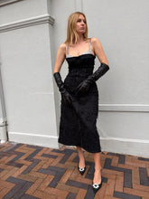 Load image into Gallery viewer, Montsand - Raw Edge Beaded Midi Dress w Crystal Bust  - Black - M - RRP $630US($900AU)
