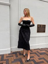 Load image into Gallery viewer, Montsand - Raw Edge Beaded Midi Dress w Crystal Bust  - Black - M - RRP $630US($900AU)
