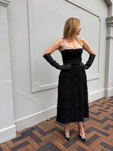 Load image into Gallery viewer, Montsand - Raw Edge Beaded Midi Dress w Crystal Bust  - Black - M - RRP $630US($900AU)
