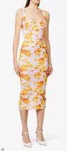 Load image into Gallery viewer, Alex Perry - Claret sweetheart-neck stretch-woven Midi dress - Pink w yellow print - 6 - RRP$1800
