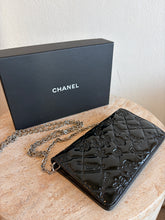 Load image into Gallery viewer, Chanel - Embossed Enamel Long Wallet 0n Chain - Black  Patent Leather w Silver Hardware- S
