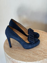 Load image into Gallery viewer, Prada - Suede Bow Pumps - Navy with Black Trim - 36 - RRP $790
