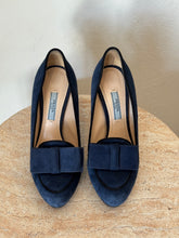 Load image into Gallery viewer, Prada - Suede Bow Pumps - Navy with Black Trim - 36 - RRP $790
