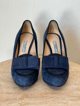 Load image into Gallery viewer, Prada - Suede Bow Pumps - Navy with Black Trim - 36 - RRP $790
