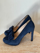 Load image into Gallery viewer, Prada - Suede Bow Pumps - Navy with Black Trim - 36 - RRP $790

