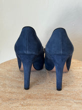 Load image into Gallery viewer, Prada - Suede Bow Pumps - Navy with Black Trim - 36 - RRP $790
