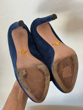 Load image into Gallery viewer, Prada - Suede Bow Pumps - Navy with Black Trim - 36 - RRP $790
