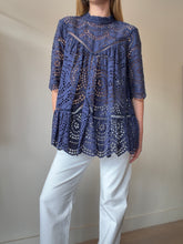 Load image into Gallery viewer, Zimmermann - Broderie anglaise SS Swing Top - Navy - 3
