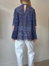 Load image into Gallery viewer, Zimmermann - Broderie anglaise SS Swing Top - Navy - 3
