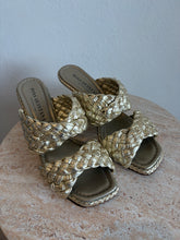 Load image into Gallery viewer, Pons Quintana - Woven Double Strap Heels - Metallic Gold - 41
