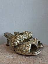 Load image into Gallery viewer, Pons Quintana - Woven Double Strap Heels - Metallic Gold - 41
