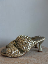 Load image into Gallery viewer, Pons Quintana - Woven Double Strap Heels - Metallic Gold - 41
