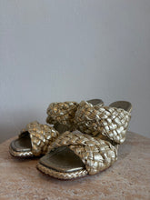 Load image into Gallery viewer, Pons Quintana - Woven Double Strap Heels - Metallic Gold - 41
