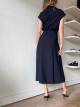 Load image into Gallery viewer, Scanlan Theodore - Sleeveless Crepe Knit Midi Shirt Dress w belt  - Navy - S
