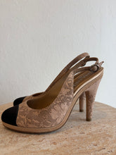 Load image into Gallery viewer, Chanel - Vintage Leather Lace Slingback Heels - Nude - 37.5
