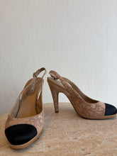 Load image into Gallery viewer, Chanel - Vintage Leather Lace Slingback Heels - Nude - 37.5
