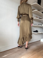 Load image into Gallery viewer, Zimmermann - LS Silk Ruffle Wrap  Midi Dress - Olive - 1
