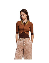Load image into Gallery viewer, Alemais - Wilder Knit Polo Top - Brown - M - rrp$350
