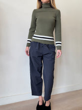 Load image into Gallery viewer, Fusalp - Turtle Neck LS Knit Sweater - Olive w  B/W Stripe- Medium
