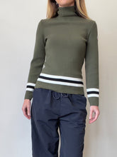 Load image into Gallery viewer, Fusalp - Turtle Neck LS Knit Sweater - Olive w  B/W Stripe- Medium
