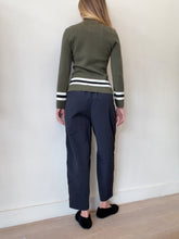 Load image into Gallery viewer, Fusalp - Turtle Neck LS Knit Sweater - Olive w  B/W Stripe- Medium
