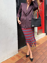Load image into Gallery viewer, Vivienne Westwood - Horizontal Metallic Stripe Skirt w Fringed Hem  - Multi/Red/Blue  - S
