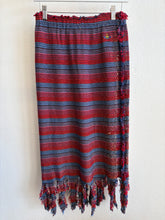 Load image into Gallery viewer, Vivienne Westwood - Horizontal Metallic Stripe Skirt w Fringed Hem  - Multi/Red/Blue  - S

