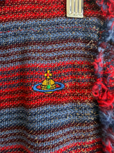 Load image into Gallery viewer, Vivienne Westwood - Horizontal Metallic Stripe Skirt w Fringed Hem  - Multi/Red/Blue  - S
