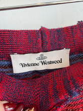 Load image into Gallery viewer, Vivienne Westwood - Horizontal Metallic Stripe Skirt w Fringed Hem  - Multi/Red/Blue  - S
