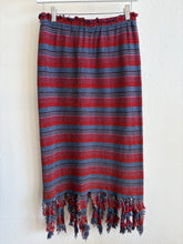 Load image into Gallery viewer, Vivienne Westwood - Horizontal Metallic Stripe Skirt w Fringed Hem  - Multi/Red/Blue  - S
