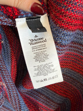 Load image into Gallery viewer, Vivienne Westwood - Horizontal Metallic Stripe Skirt w Fringed Hem  - Multi/Red/Blue  - S
