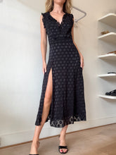 Load image into Gallery viewer, Cushnie Et Ochs - V neck Ruffle Midi Dress - Black/Black Spot - 6
