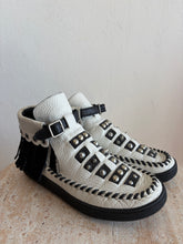 Load image into Gallery viewer, Coach - Roccasin Cutout Sneaker Boot w Fringe- Black &amp; White - 36
