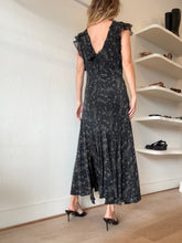 Load image into Gallery viewer, LoveShackFancy -Silk Ruffle Midi Dress - Black/Beige Star Print - 8
