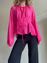 Load image into Gallery viewer, Lee Matthews - Silk LS Peasant Top - Hot Pink - 1
